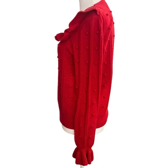 Kate Spade | Wool Blend Ruffle Yoke Bobble Sweater | Charm Red | Women’s Small - Picture 5 of 14